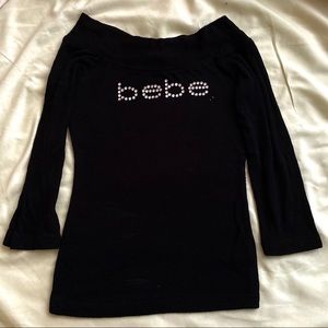 Bebe knitted ribbed crop shirt